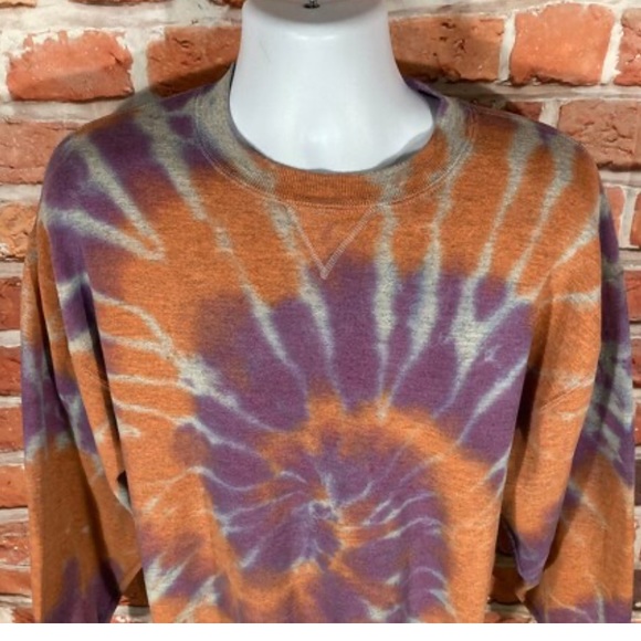 vintage tie dye reworked Russell Athletic sweatshirt L purple orange crewneck - Picture 3 of 7
